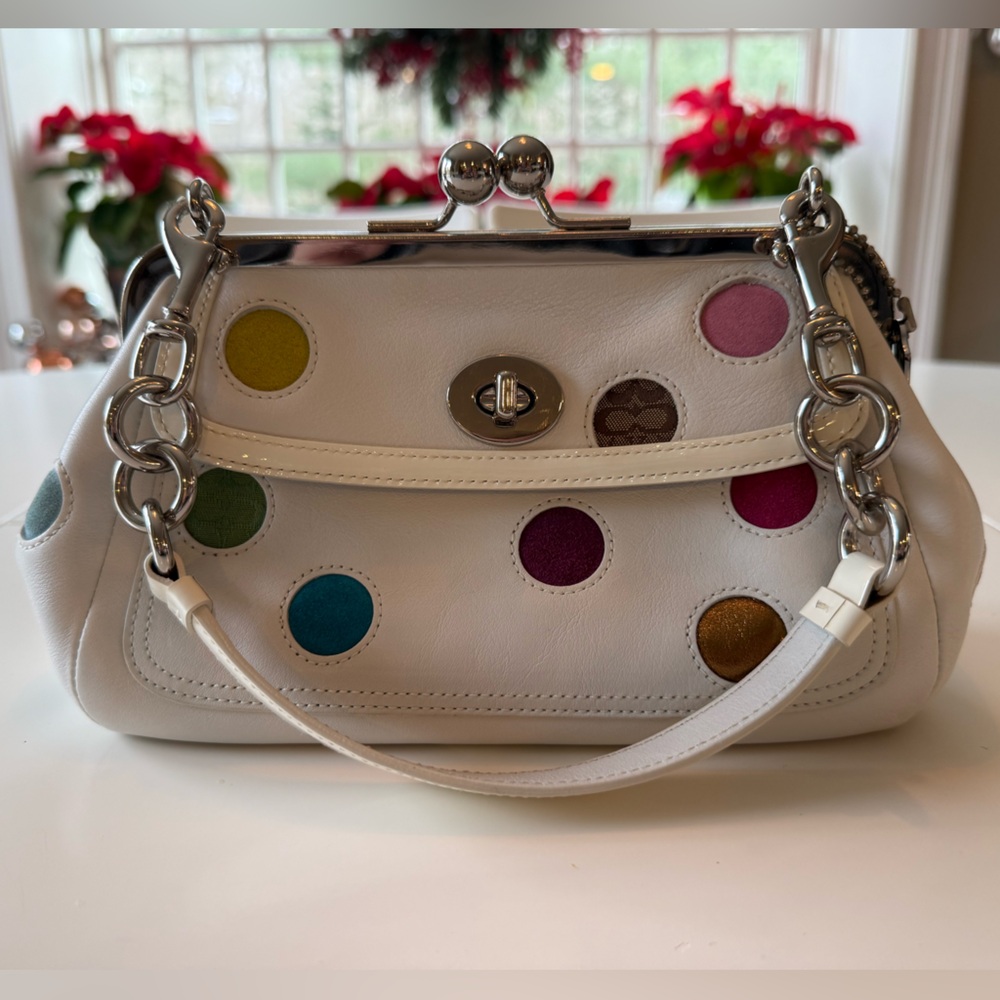 EUC. COACH 3679 SPECIAL EDITION MULTI COLORED POLKA DOT KISSLOCK FRAME BAG